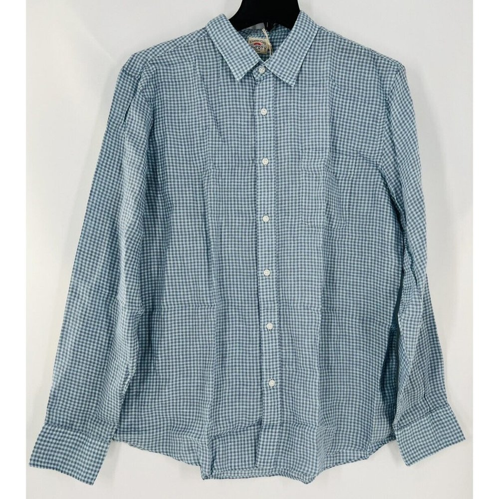 Faherty Mens Linen Laguna Shirt Size XL Summer Plaid Blue Check Button Down